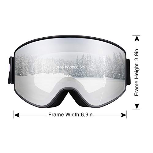 VELAZZIO OTG Ski Goggles, Snowboard Goggles - Double Layer Interchangeable Lens, UV Protection, Anti-Fog, Snow Goggles for Men & Women (Black Frame/Transparent Lens (VLT 83%)) - Thumbnail 2