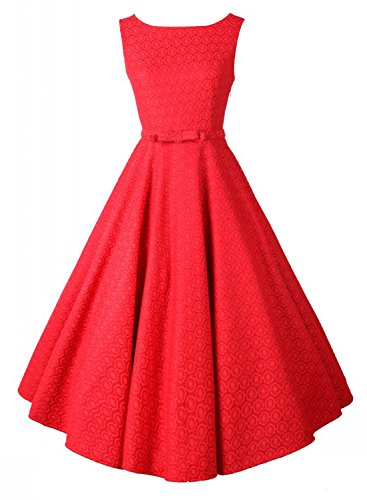 Anni Coco Women's 1950s Audrey Hepburn Lace Crochet Vintage Evening Dress Red Medium