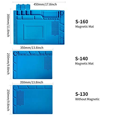 Kaisi S-140 Magnetic Insulation Silicone Soldering Mat Magnetic Repair Mat, Heat Resistant Work Mat 932°F for Repair Electronics, Phone, Soldering Iron, Gun, BGA, Workbench, Size: 13.8 x 9.8 inch