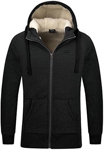 xtsrkbg Men's Winter Thicken Fleece Lined Zipper Hoodie Sweatshirt Jacket Coat Dark Grey L