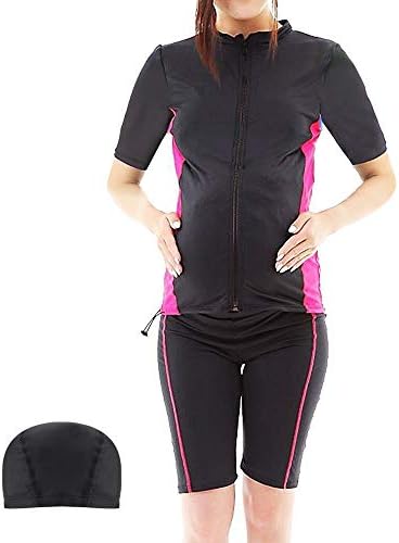 (ケラッタ) マタニティ 水着 フィットネス 半袖 冷え防止 セパレート キャップ 付き (L, ピンク)