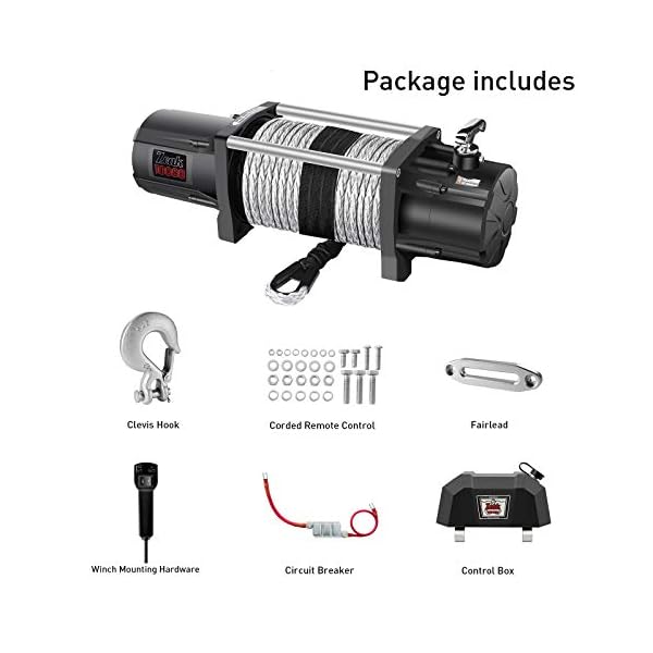 ZEAK 10000lb. Electric Truck Winch Synthetic Rope 12V, for SUV Trailers