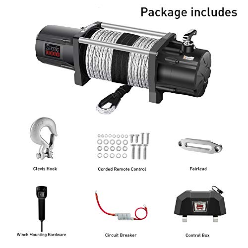 ZEAK 10000lb. Electric Truck Winch Synthetic Rope 12V, for SUV Trailers