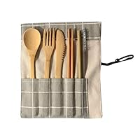 USVSU 7Pcs Bamboo Utensils Travel Cutlery Set With Case Reusable For Camping Travel To-Go Flatware Set Eco Friendly Zero Waste Fork Spoon Knife Set (C)