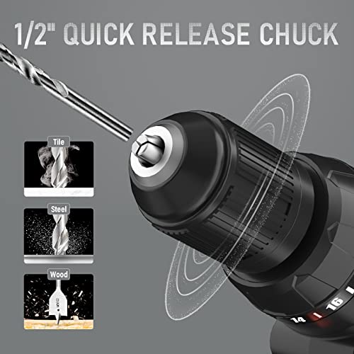 Cordless Drill, Maxlander 20V 1/2'' Drill Set with 2.0Ah Battery and Charger, Power Drill Cordless for Concrete Wall, Wood, Metal - Variable Speed