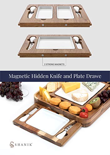 Shanik Acacia Cheese Board Set Square Shaped Charcuterie Set