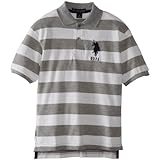 U.S. Polo Assn. Little Boys' Yarn Dyed Striped Polo, Medium Heather Gray, 5/6