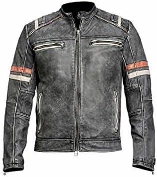 Nova Leather Jackets Mens Biker Vintage Motorcycle Distressed Grey Retro Stylish Leather Jacket (X-Small)