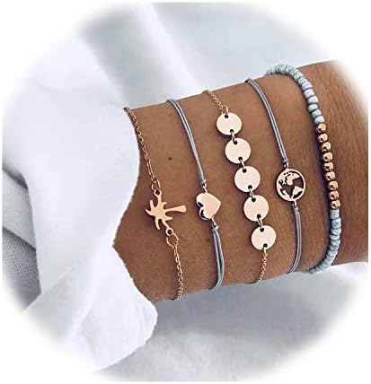 Bohemia Heart Feather Bracelet Set for Women Weave Pink Rope Chain Bracelets Pulseras Mujer Tassel Jewelry Gifts New