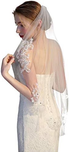 Alivier Wedding Bridal Veil Crystal Beaded White Ivory Lace Appliques Veil With Comb