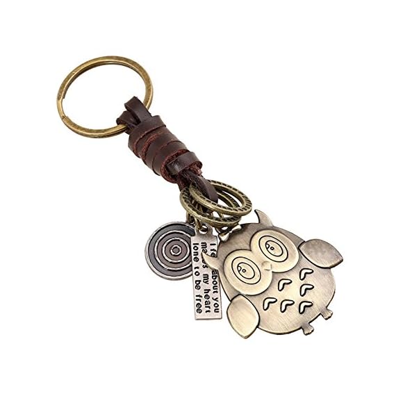 Vintage-Punk-Gothic-Unisex-Keychain-Custom-Gold-Tone-Charms-Leather-Key-Decoration-Owl