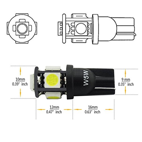 10-Pack Newest,6th Generation 194 T10 168 2825 W5W 158 Super Bright White 140Lums LED Light,AMAZENAR 5 SMD Car Interior Replacement Bulb For Map Dome Courtesy Trunk License Plate Side Marker Light - Thumbnail 2
