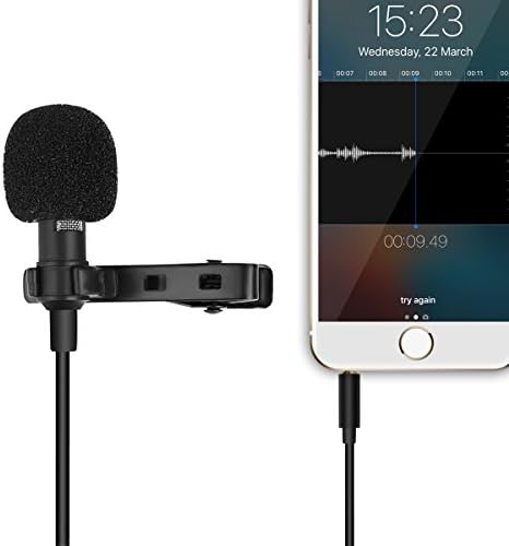 PLAY X STORE Lapel Omnidirectional Condenser Microphone Recording Clip On Mini Mic For IPhone And Android Mobile Phone,Tablet &amp; PC With 1.5 Meters Cable
