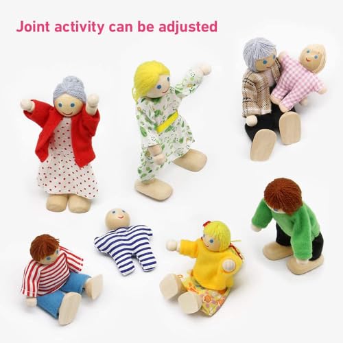 KOWVOWZ Dollhouse Family Figures, Wooden Doll Family People of 8 Figures, Wooden Doll House People for Girls Toddler Kids Dollhouse Accessories Toy