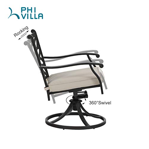 PHI VILLA Outdoor Swivel Chairs with Cushion Set of 2, Cast Aluminum
