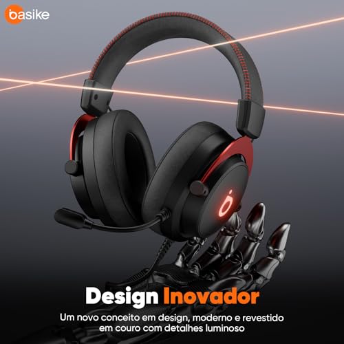Basike Fone de ouvido jogos para PC - Headset Gamer Pro Ba-FON340 com Microfone, Modo FPS/Música, com som surround 7.1, Falante de 50mm, USB Compatível com Win7/10/11/MAC/PS4/PS5 (Preto)