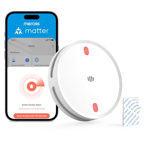 Meross Smart Smoke Detector, Networked Fire Alarm WiFi with Red LED Escape Light, Smoke Alarm with Dual Light Sensor to Prevent False Alarms, EN14604 Compliant, Apple Home, Home Assistant, Hub