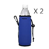 E - Living 500ML (16.9 OZ) Collapsible Neoprene Water Bottle Drawstring Cooler / Coolie / Cover / Insulator / Holder / Huggie / Sleeve - 2 Pack (13 Colors) (Royal Blue)