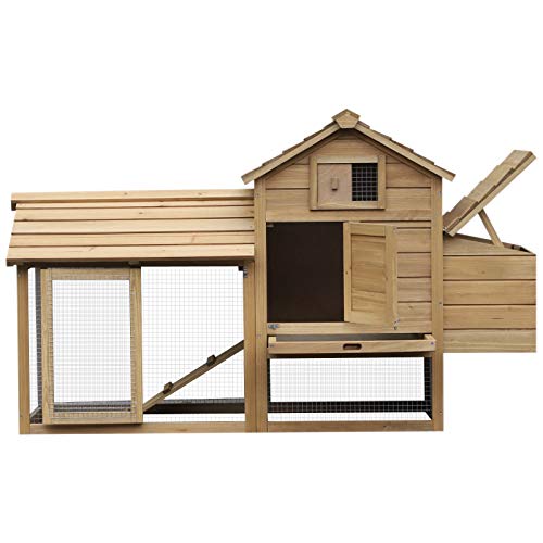 PawHut Zwerghühnerstall Zwerghühnerhaus mit Nistkasten Zwerghühnervoliere Auslauf Geflügelstall mit Rampe Tannenholz Natur 150,5 x 54 x 87 cm – Bild 7