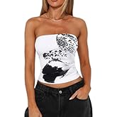 Floral Tube Top Y2k Sexy Strapless Backless Crop Bandeau Women 00s Teen Girls Cute Graphic Sleeveless Going Out Shirt