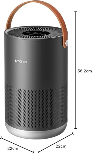 smartmi Air Purifiers for Home, Works with HomeKit Alexa, Smart Air Purifier with Handle, Auto Mode, 19db, 0.08 µm Particles Captured, H13 HEPA Filter, P1 Dark Grey