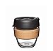 KeepCup 8oz Reusable Coffee Cup. Toughened Glass Cup & Natural Cork Band. 8-Ounce/Small, Espresso