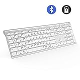 Multi-Device Wireless Bluetooth Keyboard, Jelly Comb Full Size Ultra Slim Rechargeable Wireless Bluetooth Keyboard Compatible for iPad, iPad Pro, iPhone, Android Tablets, Windows, iOS, Mac OS (Silver)