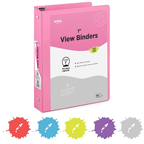 Photo 1 of 1 Inch 3 Ring Binder 1” Binder Pink Clear View Cover with 2 Inside Pockets, Colored School Supplies Office and Home Binders – by Enday