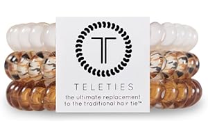 TELETIES - Small Spiral Hair Coils - Fall Collection - Ponytail Holder Hair Ties for Women - Phone Cord Hair Ties - Strong Grip, No Rip, Water Resistant, No Crease - 3 pack - Upstage Beige