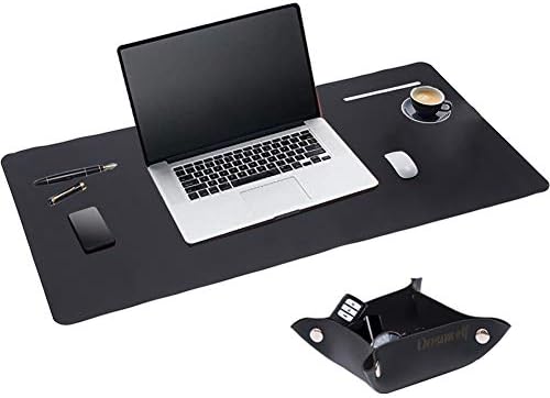 Multifunctional Office Desk Pad， 35.4" x 17.7" Upgrade Non-Slip Waterproof PU Leather Mouse Pad,Leather Writing Pad for Desk (Black, 35.4×17.7 in/90x45cm)