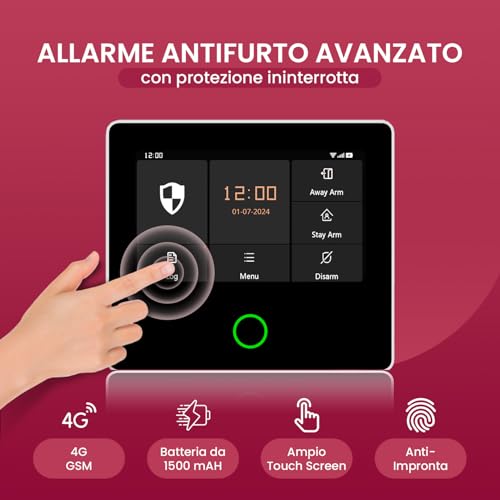 seQrell® Wireless Home Alarm System, Wireless Home Alarm Kit Compatible with Alexa, WiFi, GSM 4G, Tuya and Smart Life App, 4.3 Inch Touchscreen and 1500 mAh Battery, SQ4324G