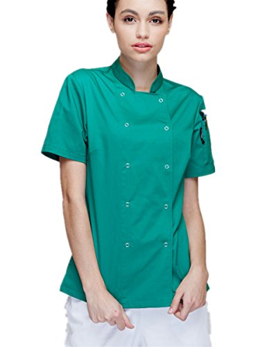 XinAndy Women's Light Blue Chef Coat short sleeves