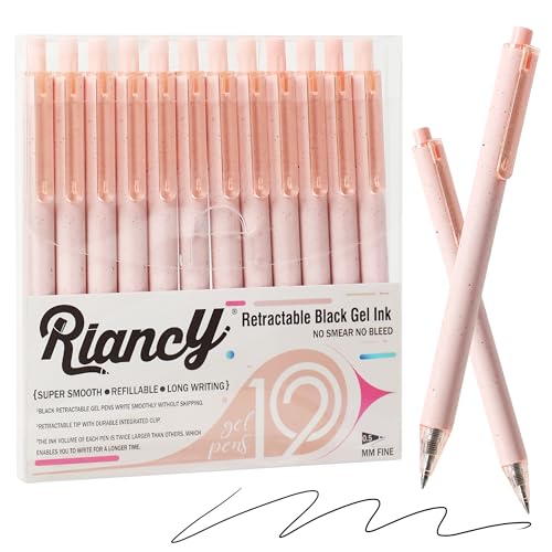 RIANCY 12Pack Pastel Gel Ink Pen Set, Cute Note Taking 0.7mm Fine Point Retractable Black Ink Pink Pens for Writing, School, Office Supplies — image 1