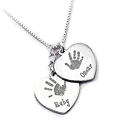 Silver Heartprints Handprint Necklace - Engraved 925 Sterling Silver - Capture Your own Imprints