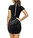 Dreamtravel Womens Short Sleeve Turtleneck Velvet Mini Bodycon Pencil Dress Black