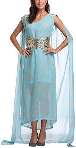 Women's Daenerys Targaryen Costume Halloween Cosplay Blue Long Train Dress Up