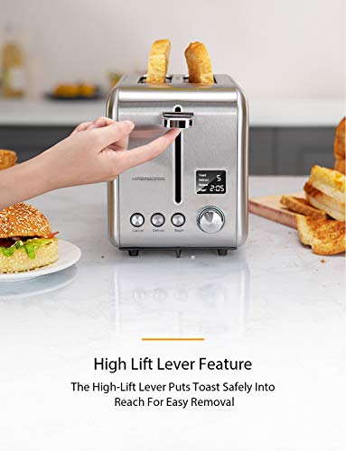 Toaster 2 Slice, Willsence Stainless Steel Bagel Toaster with Extra Wide Slots, LCD Display with 9 Bread Shade Settings and 6 Pre-set Programs (Defrost/Reheat/Cancel/Timer), Removable Crumb Tray, 900W - Thumbnail 6