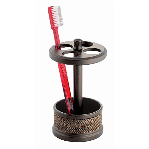 mDesign Bath Accessory Set, Soap Dispenser Pump, Toothbrush Holder, Tumbler - 3 Pieces, Bronze