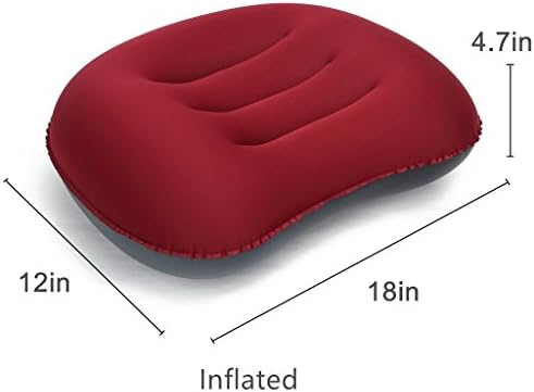 Camping Pillow / Inflatable Air Pillow--Inflated 18in x 14in x 6in, Neck &amp; Lumber Support, Soft Compressible Portable for Outdoor Travel Sport Hiking Backpacking (Wine Red)