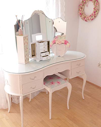Jewelry Box - Made of Solid Wood with 4 Drawers Organizer and Built-in Necklace Carousel and Large Mirror White - Thumbnail 7