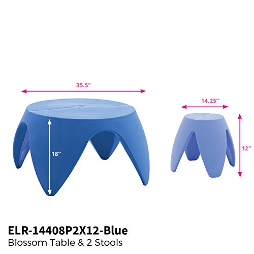 ECR4Kids Blossom Table and Stool Indoor/Outdoor Furniture Set, Blue (3-piece)