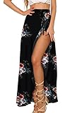 Yonala Womens Boho Floral Tie Up Waist Summer Beach Wrap Cover Up Maxi Skirt (XL, Black)