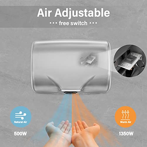 ASIALEO Commercial Hand Dryer for Bathroom 1350W Speed&Sound,Hot/Cold