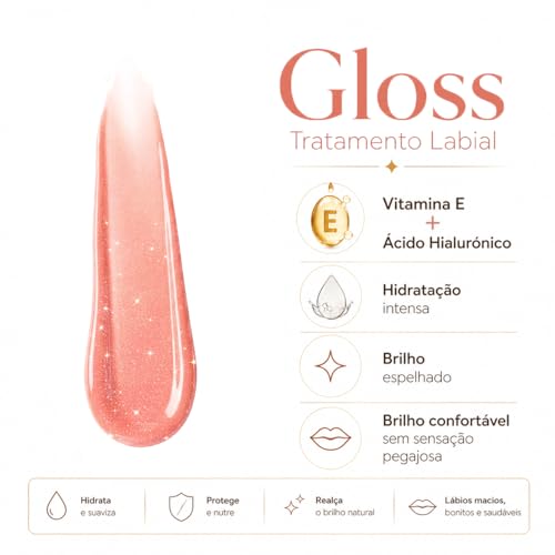 Gloss Labial Cristal Clear Kause Be | Brilho Natural com Ácido Hialurônico e Vitamina E | Hidratante, Textura Confortável e Não Pegajosa | Pode Usar Sozinho ou Sobre Batom (Nude Seduction -)