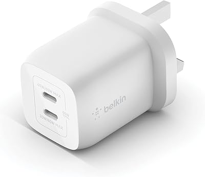 Belkin 65W Dual USB-C GaN Fast Charger PD 3.0 iPhone iPad MacBook Samsung Pixel