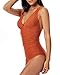 HAIVIDO Women's Shirred Bathing Suits Multi Strap Cross Back One Piece Swimsuits Deep V Neck Swimwear Monokini Rust L