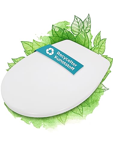 Calmwaters® Nachhaltiger Toilettendeckel, Made in EU, WC-Sitz mit Absenkautomatik, 100% recycelter Kunststoff, abnehmbar, Top-Fix, Rezyklat in Weiß