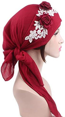 Musheng Head Scarf ，Women Retro Country Garden Flower Hat Turban Hat Ladies Head Cover Bandana Cap Headwear (Red)