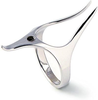 Sterling Silver, Black Cubic Zirconia CZ, Anubis Egyptian Unisex Ring, Size 4 to 13