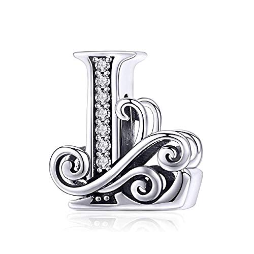 Genuine 925 Sterling Silver Initial A-Z Alphabet Bead 26 Letter Charms for Pandora Bracelet Jewellery (L)